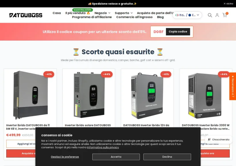 Schermata della pagina offerta di Datouboss