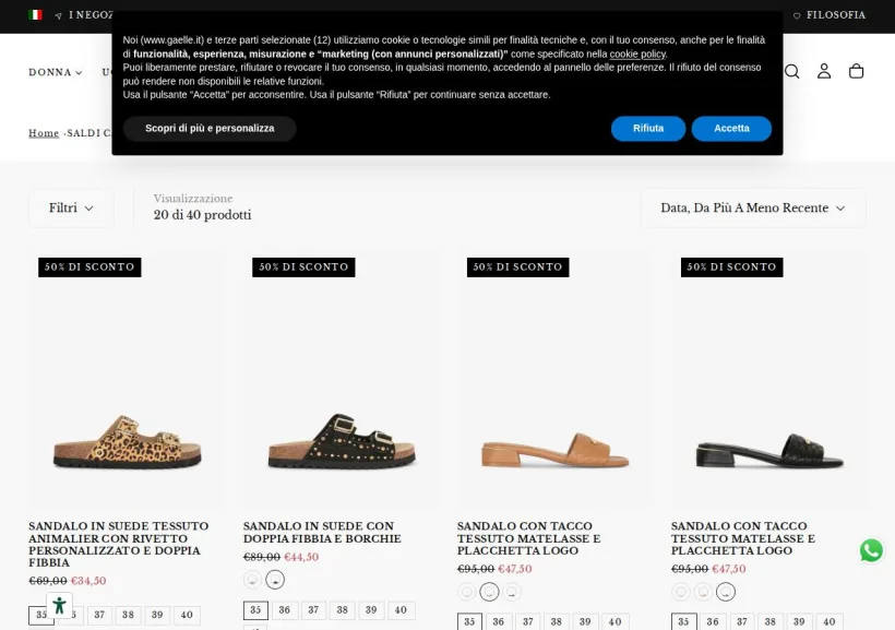 Schermata della pagina offerta di Gaelle
