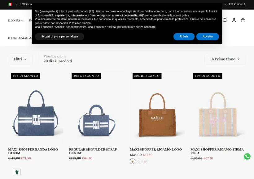 Schermata della pagina offerta di Gaelle