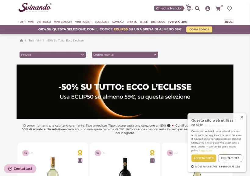Schermata della pagina offerta di Svinando