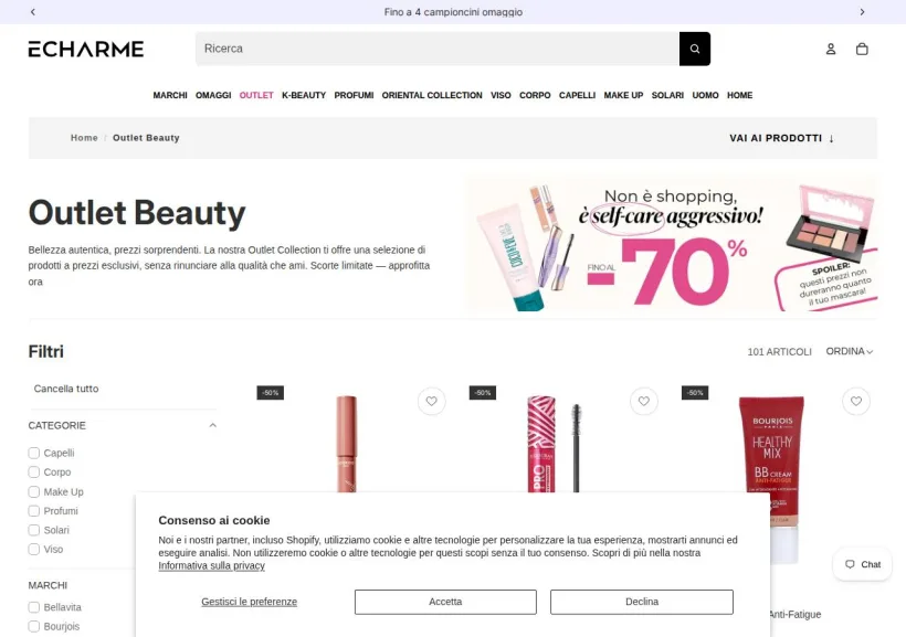 Schermata della pagina offerta di Echarme