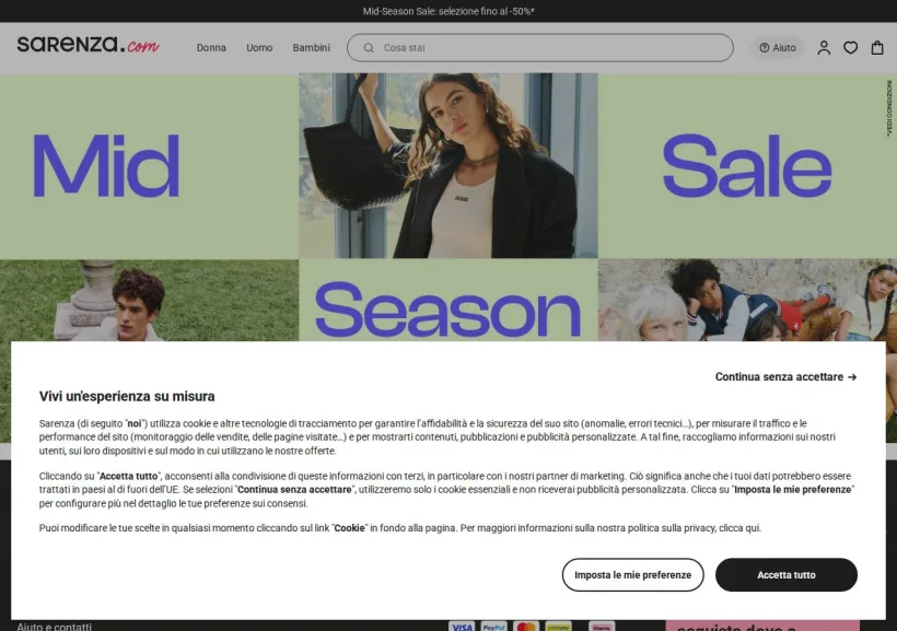 Schermata della pagina offerta di Sarenza