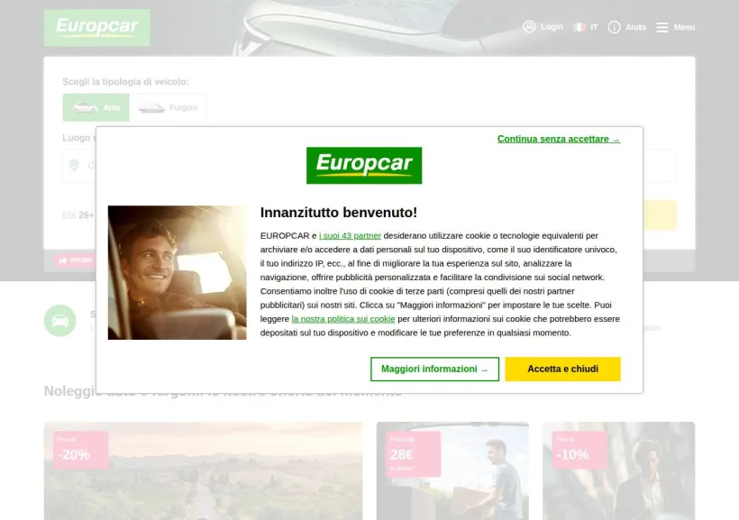 Schermata della pagina offerta di EuropCar