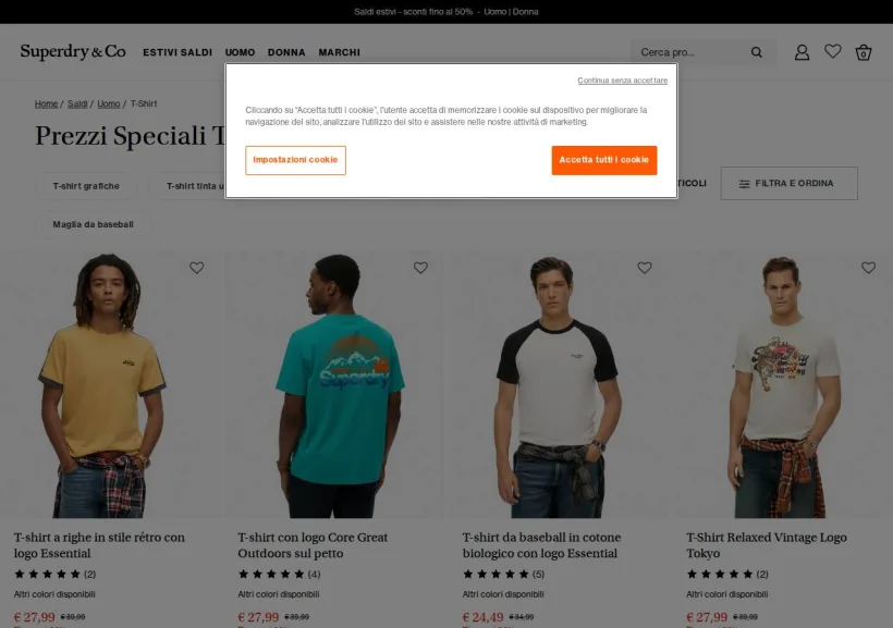 Schermata della pagina offerta di Superdry