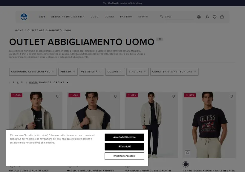Schermata della pagina offerta di North Sails