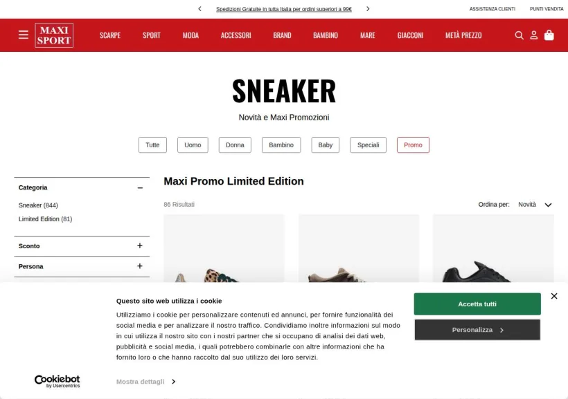 Schermata della pagina offerta di Maxi Sport