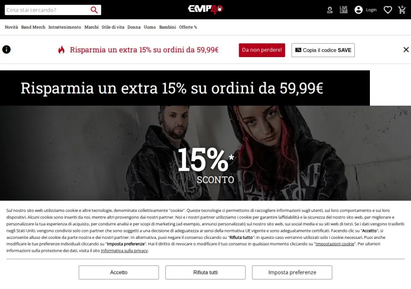 Schermata della pagina offerta di EMP Italia