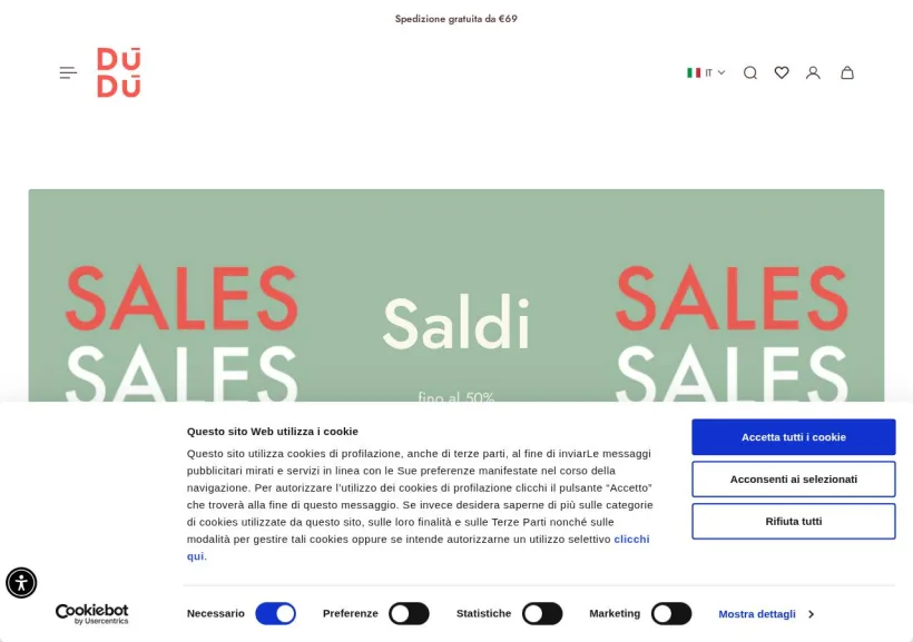 Schermata della pagina offerta di DuDuBags
