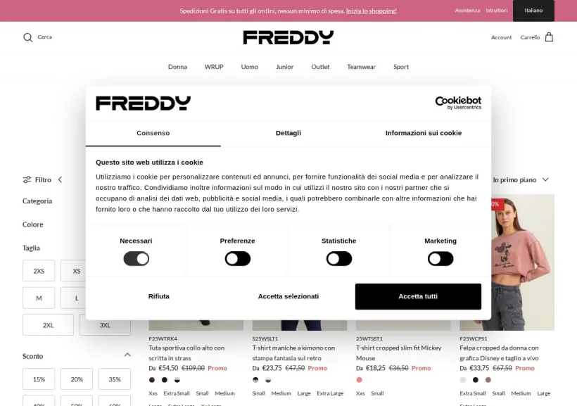 Schermata della pagina offerta di Freddy