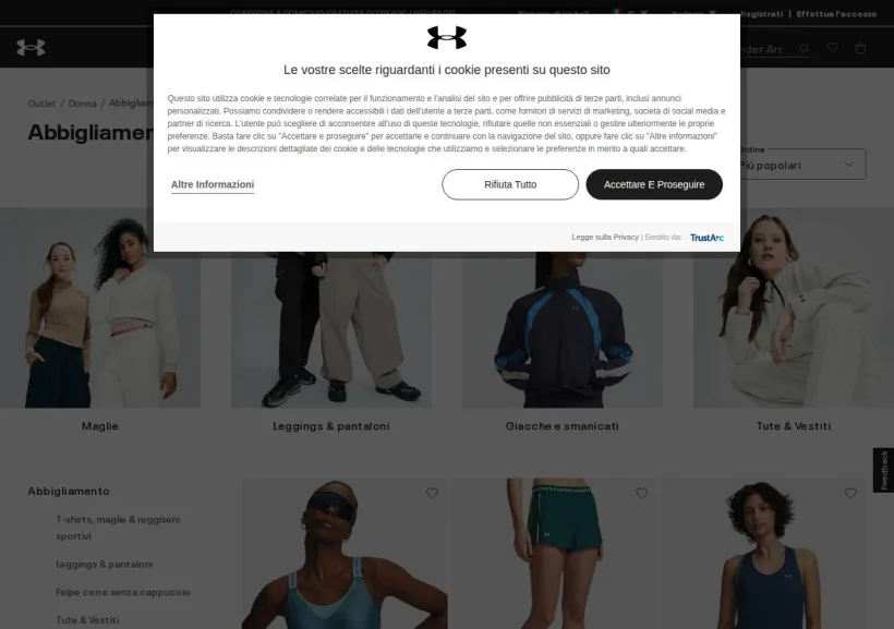 Schermata della pagina offerta di Under Armour