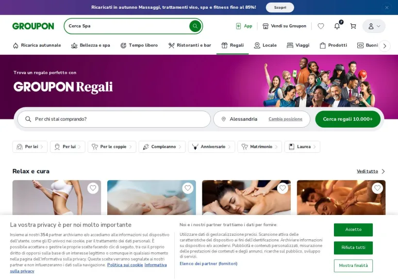 Schermata della pagina offerta di Groupon