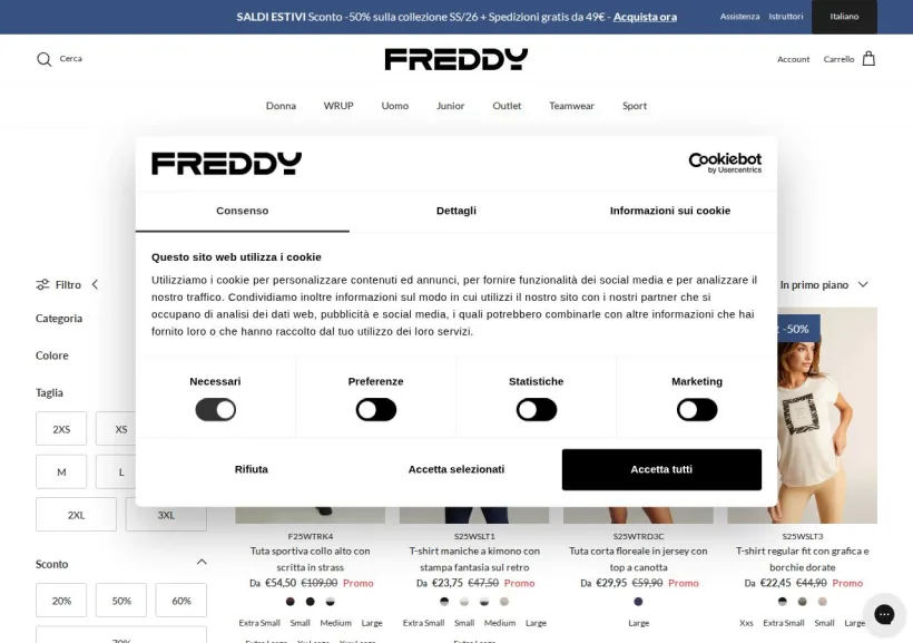 Schermata della pagina offerta di Freddy