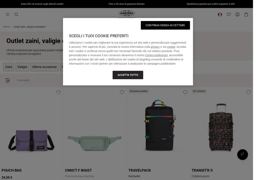 Schermata della pagina offerta di Eastpak