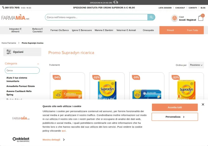 Schermata della pagina offerta di Farmamia