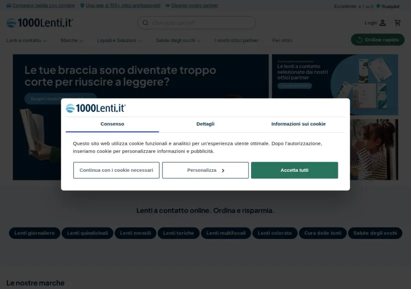 Schermata della pagina offerta di 1000lenti