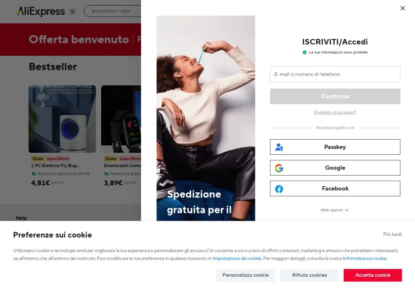 Schermata della pagina offerta di AliExpress