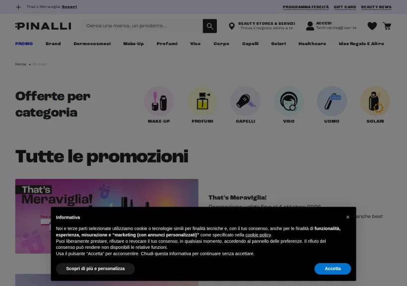 Schermata della pagina offerta di Pinalli 