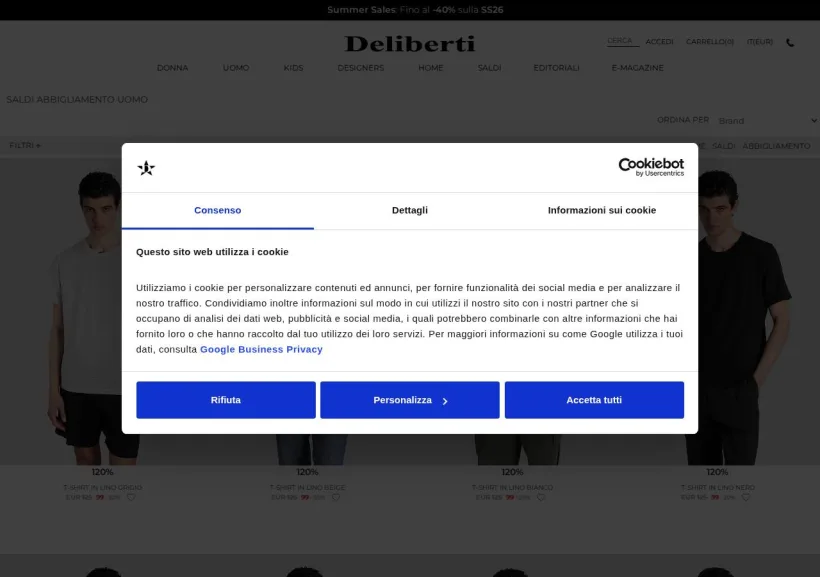 Schermata della pagina offerta di Deliberti