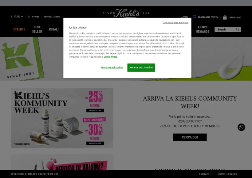 Schermata della pagina offerta di Kiehl’s