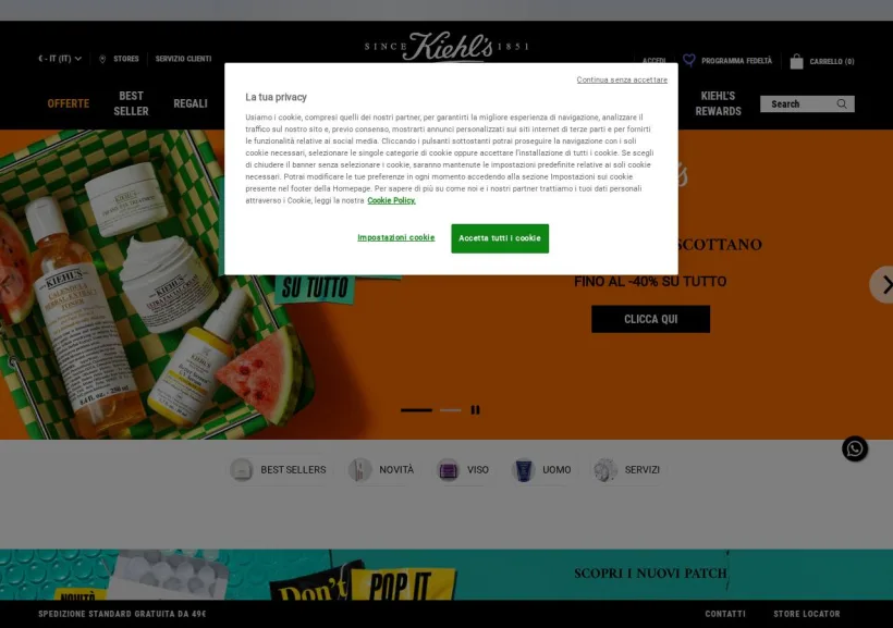 Schermata della pagina offerta di Kiehl’s