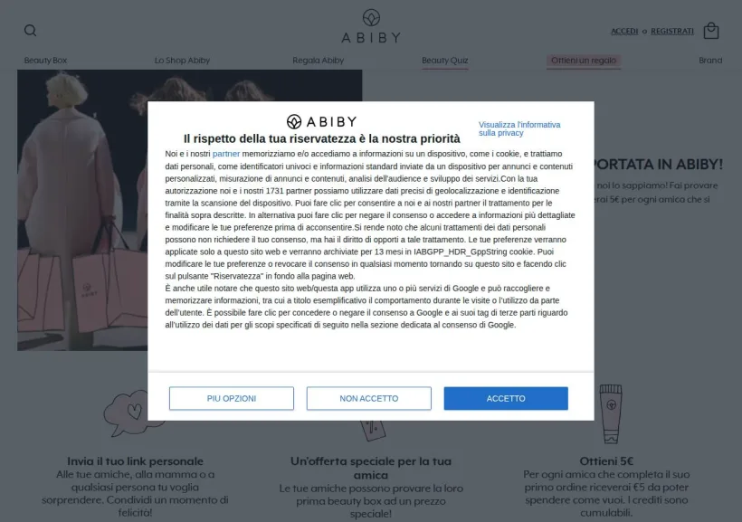 Schermata della pagina offerta di Abiby   