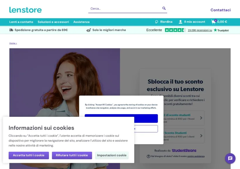 Schermata della pagina offerta di Lenstore