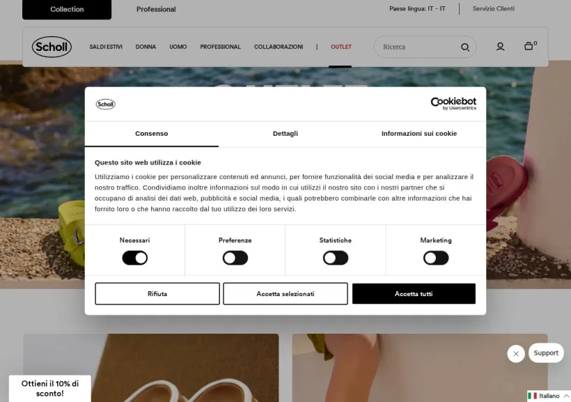 Schermata della pagina offerta di Scholl shoes