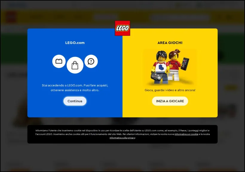 Schermata della pagina offerta di LEGO
