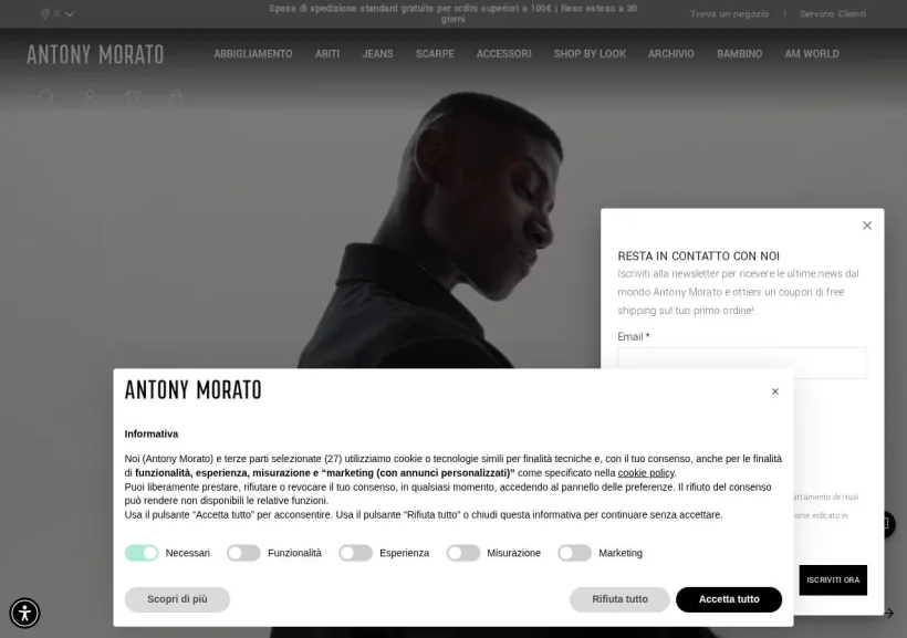 Schermata della pagina offerta di Antony Morato