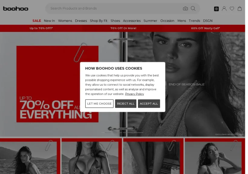 Schermata della pagina offerta di Boohoo
