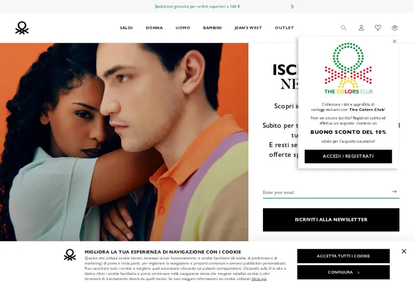 Schermata della pagina offerta di Benetton 
