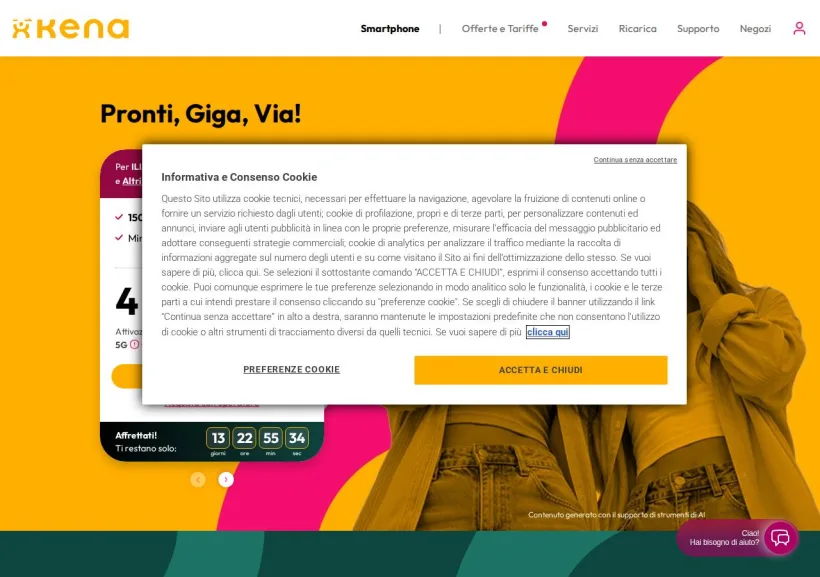 Schermata della pagina offerta di Kenamobile