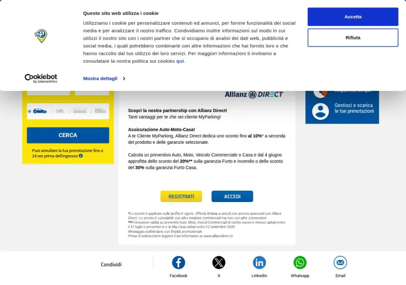 Schermata della pagina offerta di MyParking