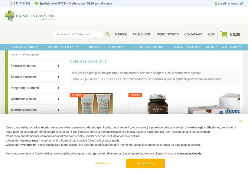 Schermata della pagina offerta di Farmacia Cavalieri 