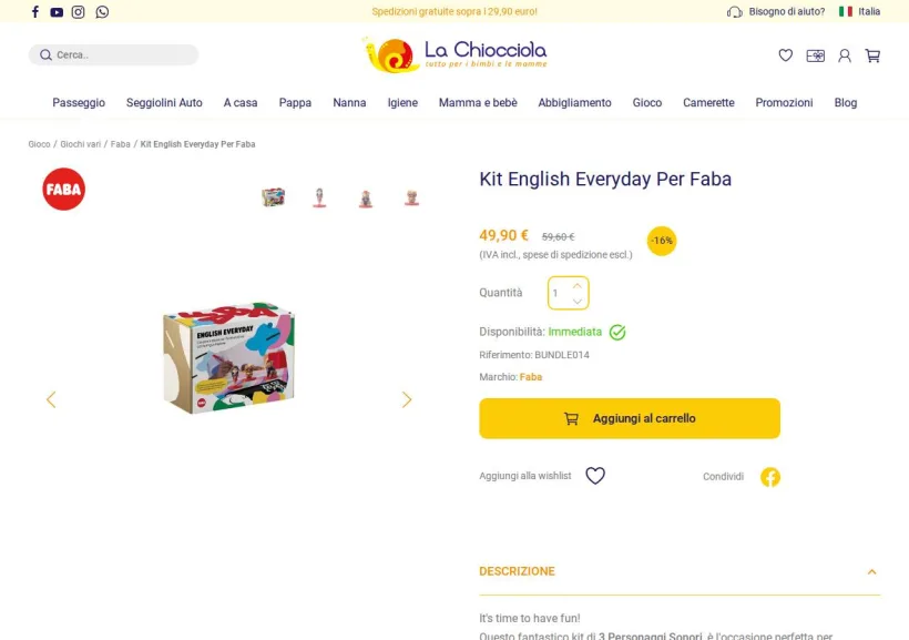 Schermata della pagina offerta di La Chiocciola