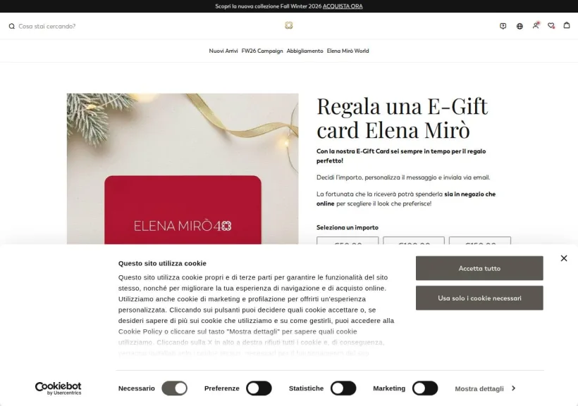 Schermata della pagina offerta di Elena Mirò 
