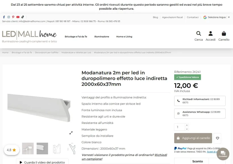 Schermata della pagina offerta di LED MALL HOME