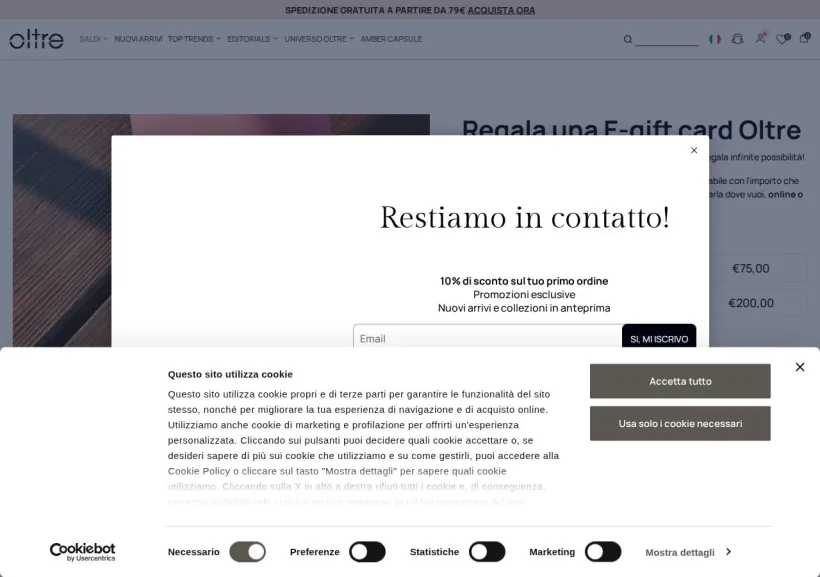 Schermata della pagina offerta di Oltre
