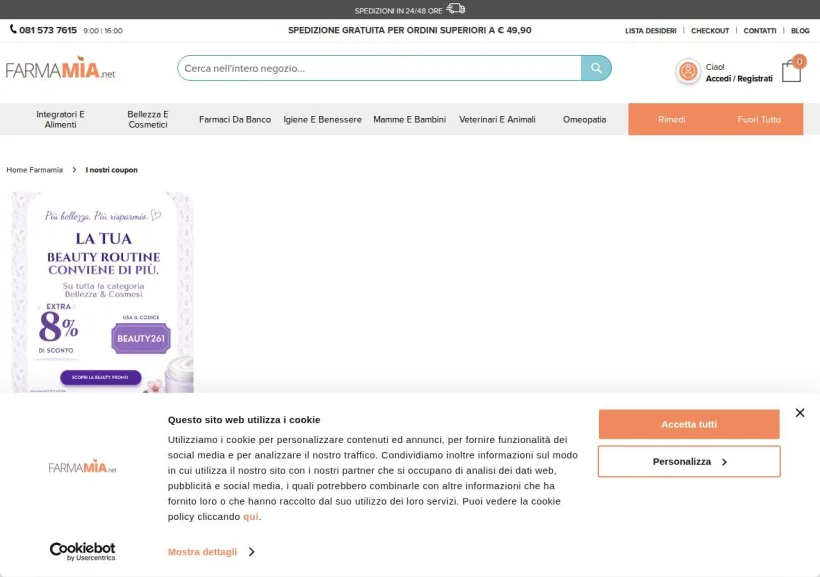 Schermata della pagina offerta di Farmamia