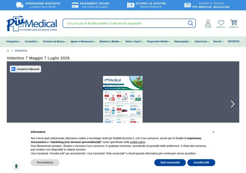 Schermata della pagina offerta di Più Medical
