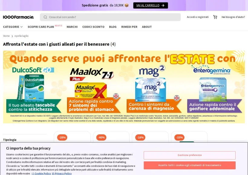 Schermata della pagina offerta di 1000Farmacie