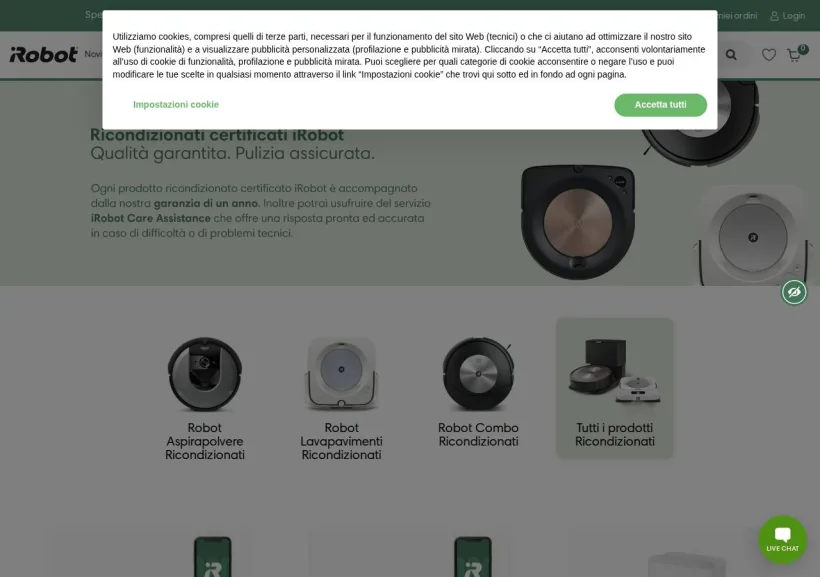 Schermata della pagina offerta di iRobot