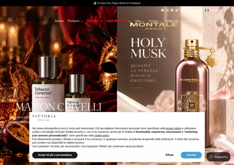 Schermata della pagina offerta di Vittoria Profumi
