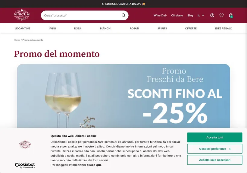 Schermata della pagina offerta di Vinicum