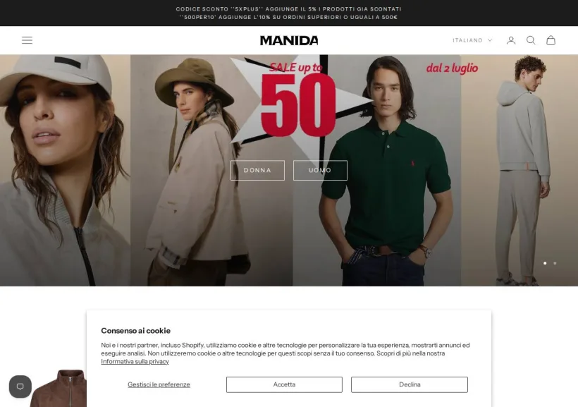 Schermata della pagina offerta di Manida