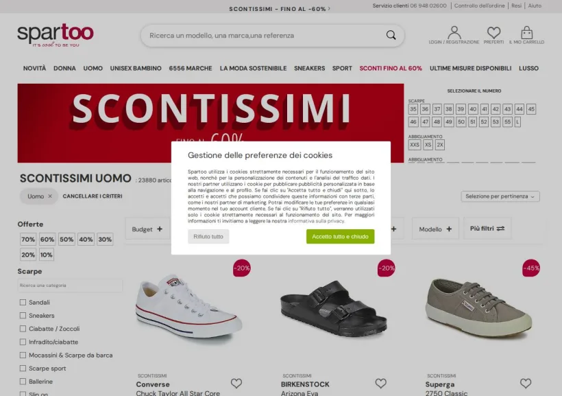 Schermata della pagina offerta di Spartoo