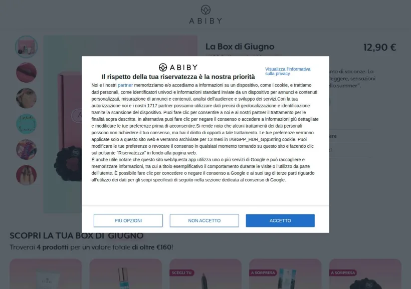 Schermata della pagina offerta di Abiby   