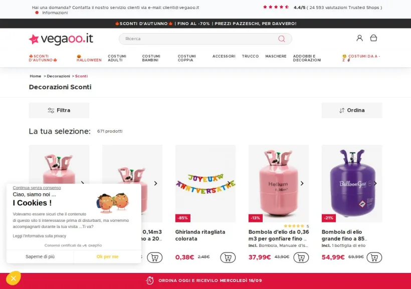 Schermata della pagina offerta di Vegaoo