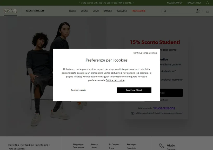 Schermata della pagina offerta di Camper