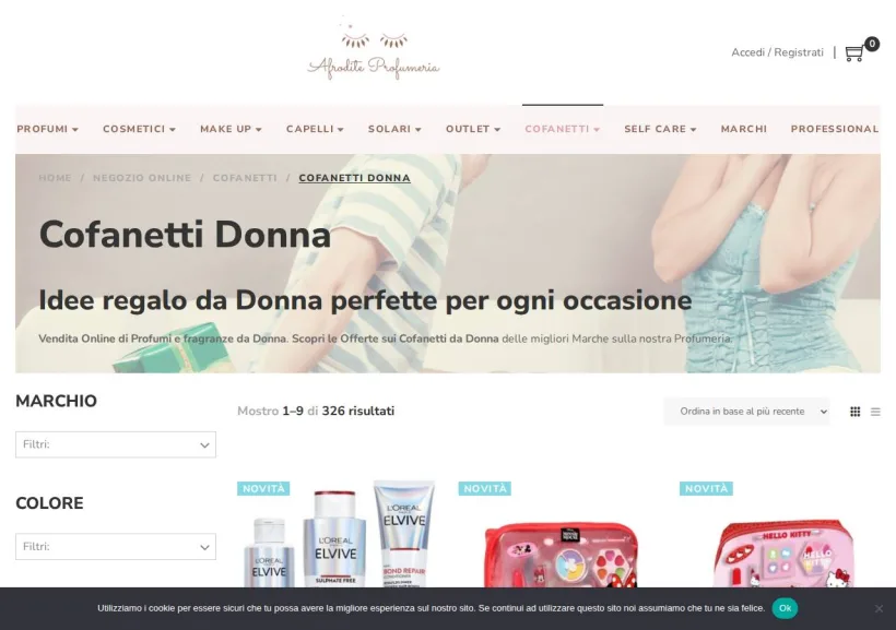 Schermata della pagina offerta di Afrodite Profumeria